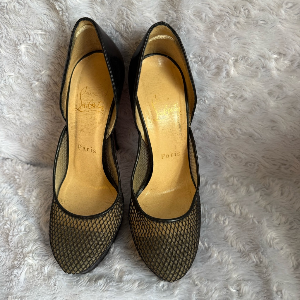 Christian Louboutin Black And Gold Mesh Heels